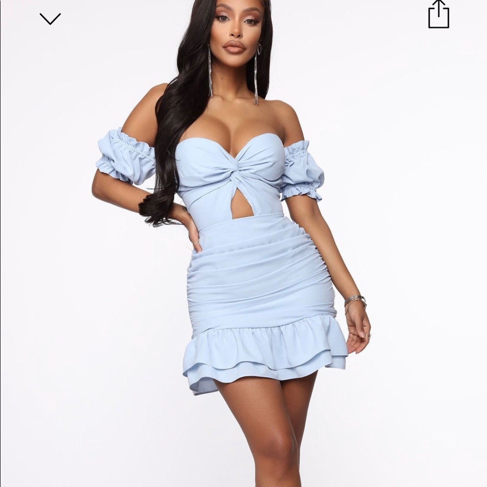 Fashionova ruffled baby blue mini dress